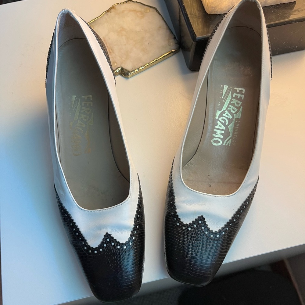 Salvatore Ferragamo Two-Tone Black and White Flats